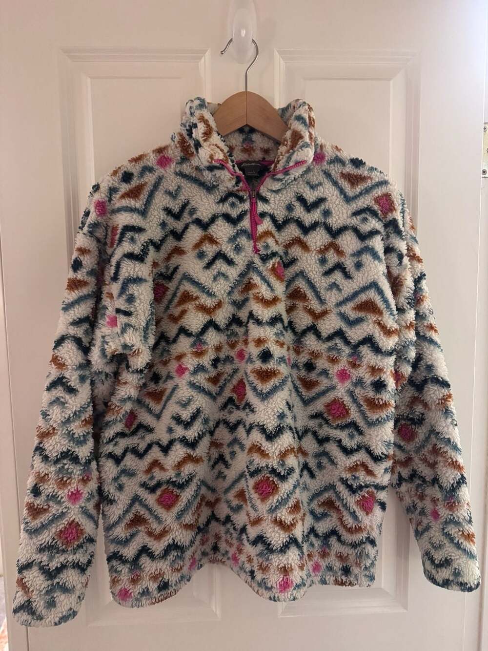 Eddie Bauer Fleece 1/4 Zip Pullover Size L Multi Aztec Aztec Print